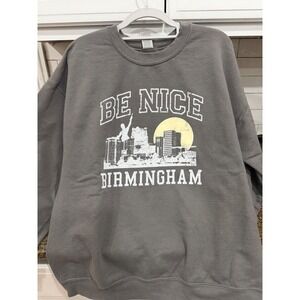 Gildan Birmingham Skyline Graphic Sweatshirt Crewneck Pullover Gray Large